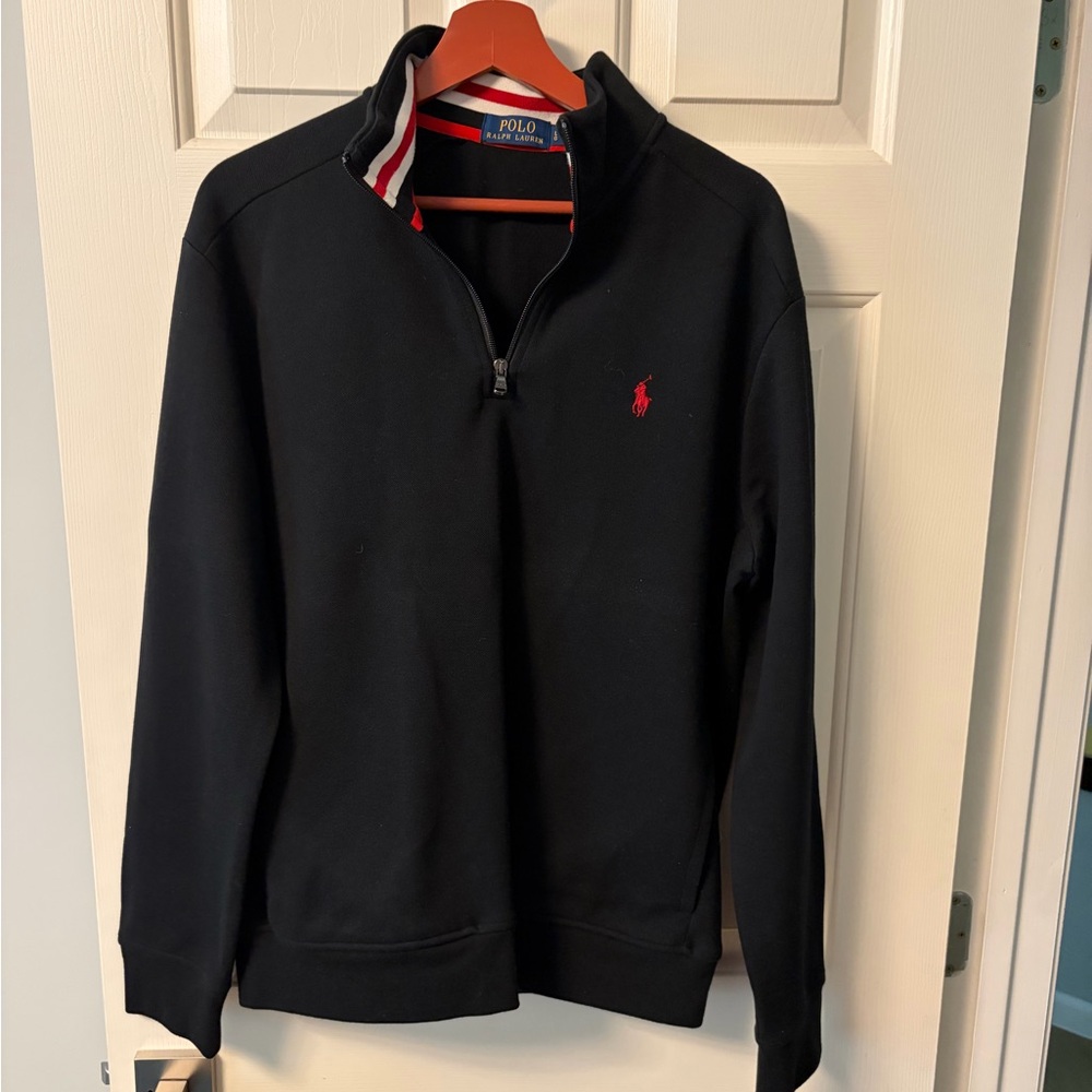 Ralph Lauren Black Zip-Up Sweater with Red Logo